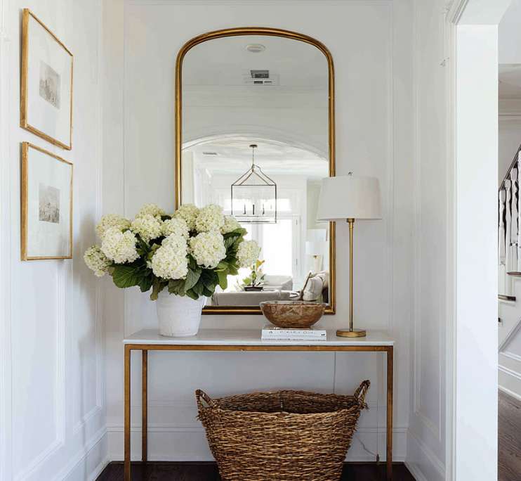 hallway with grand mirror