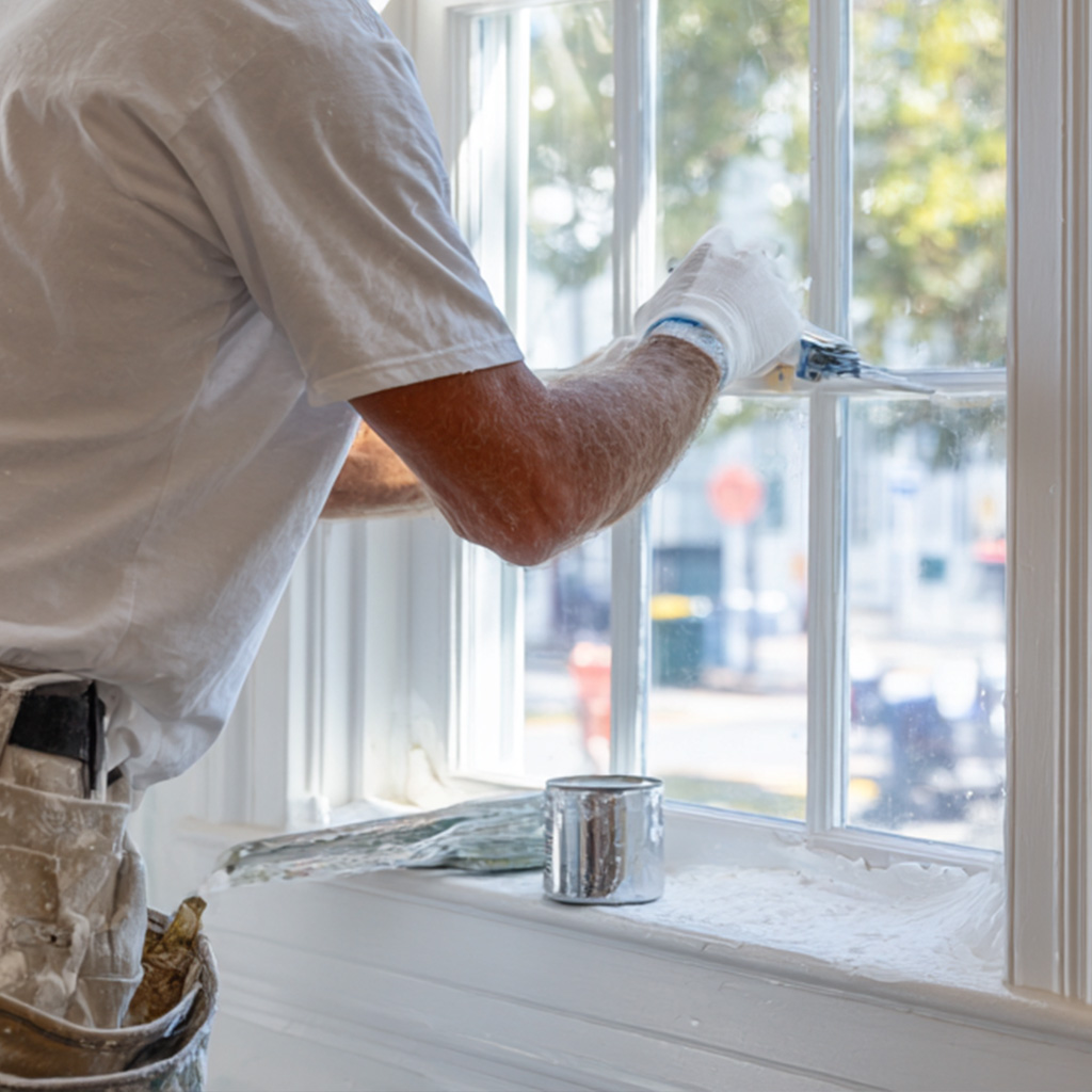maintenance man fixing window
