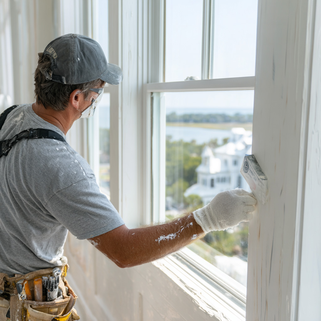 maintenance man fixing window