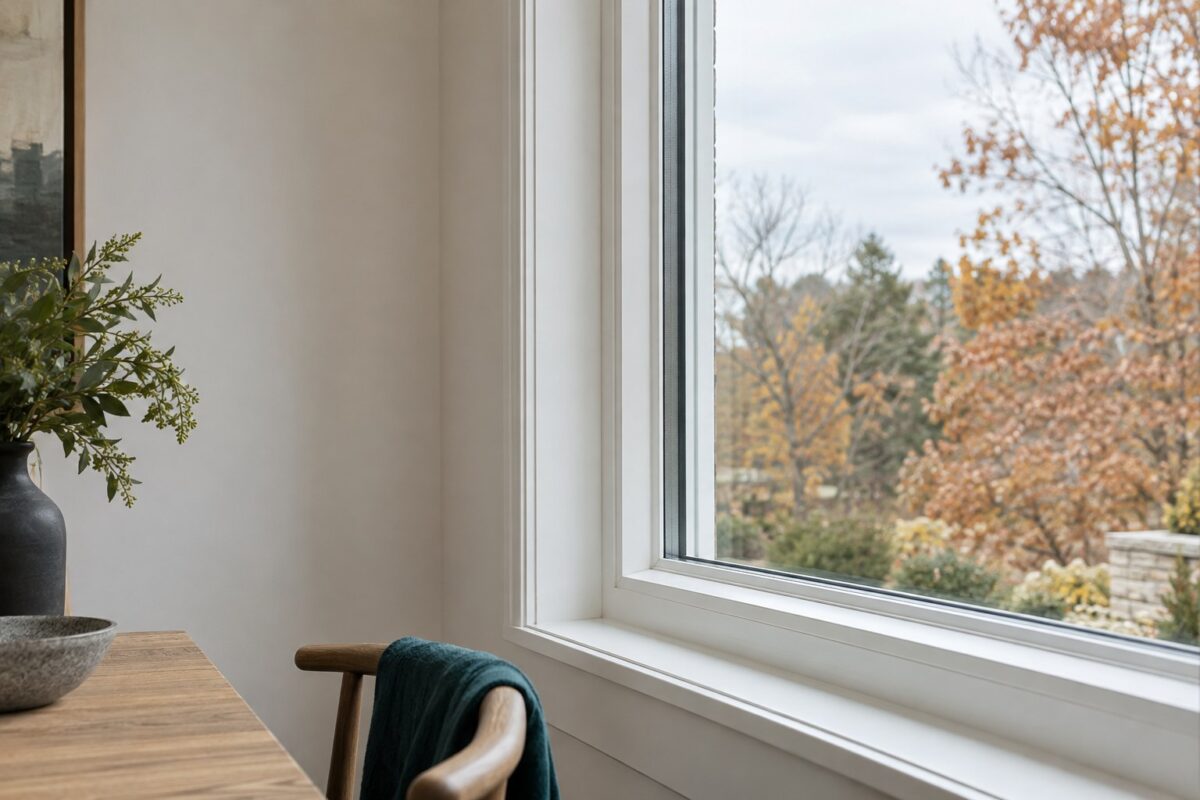 Illustrative autumn interior showing a window and frame; not a diagnosed customer opening.
